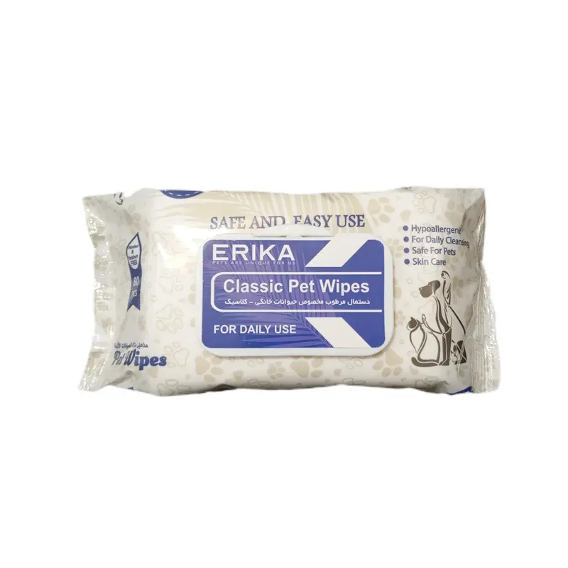 دستمال مرطوب ویژه کیفی اریکا (Erika) بسته ۵۰ برگی، رنگ سفید